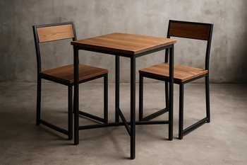 Kafe bar paketi üçün bar masası və stulların loft detallı görünüşü