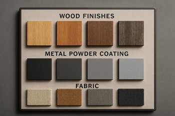 Loft mebel üçün metal və ağac finiş nümunələrindən ibarət taxta lövhə