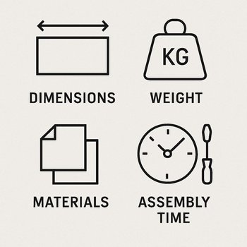 Ölçü və material ikonlarının texniki kartda yaxın plan detalları