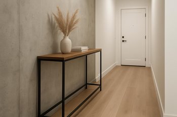 Dəhliz üçün loft konsol masası və divar güzgüsü kompozisiyası