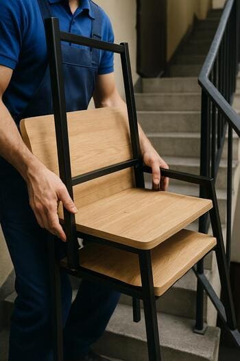 Mənzil pilləkənlərində metal və ağac mebel detallarının daşınması