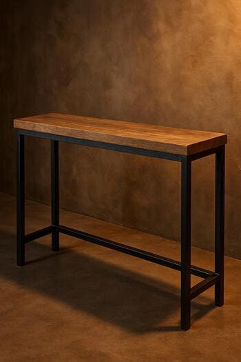 Metal çərçivəli və massiv ağac üstlü loft konsol masa