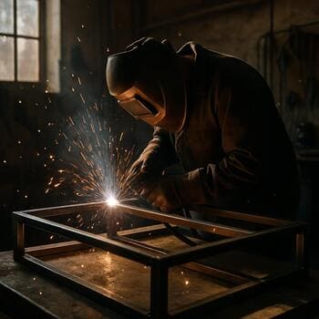 Günorta metal karkas qaynağı zamanı uçan qığılcımlar