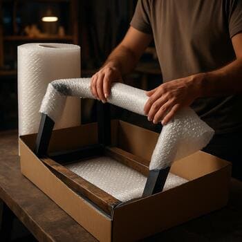 Axşam saatlarında loft mebel detallarının qoruyucu materiallarla qablaşdırılması