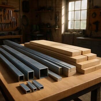 Səhər emalatxanada metal və ağac boş detallarının iş masasında yerləşdirilməsi