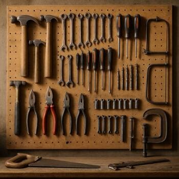 Emalatxanada metal və ağac alətlərindən ibarət asılmış divar paneli