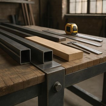 Metal və ağac detallarının yerləşdiyi emalatxana iş masası küncü