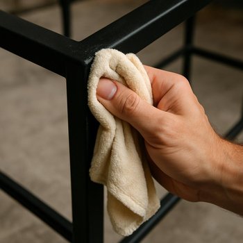 Metal karkas səthinin yaxın plan təmizləmə görüntüsü