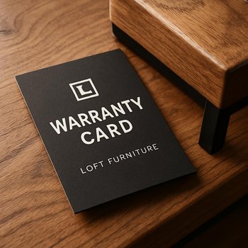 Steel&Spark loft məmulatı üçün zəmanət kartının emalatxana masasında görünüşü