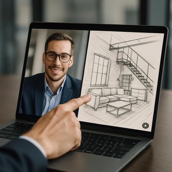 Ekranda loft məkana dair onlayn video-konsultasiya görüntüsü