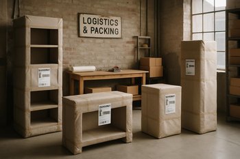 Loft məmulat detallarının qoruyucu materialla qablaşdırıldığı emalatxana küncü