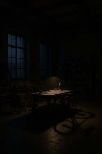 Axşam işıqları azaldılan, sakitləşən emalatxana görünüşü