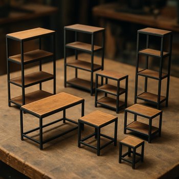 Loft məmulatların kiçik prototipləri və material mini modelləri ilə test masası