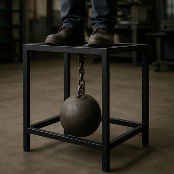 Loft rəf üzərində yerləşdirilən yüklə aparılan daşıma testinin yaxın planı