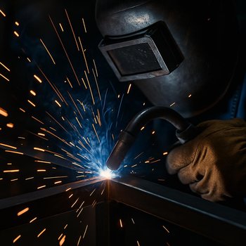 Metal qaynaq prosesi zamanı uçan qığılcımların yaxın plan görüntüsü