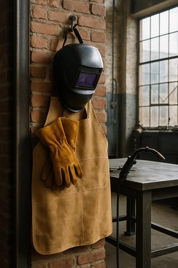 Qaynaq zonasında maska, əlcəklər və loft emalatxanası qaynaq avadanlığı